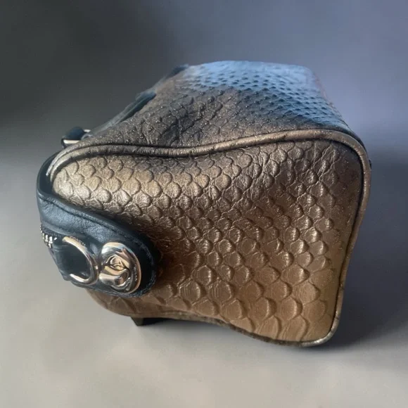 COACH MINI BENNET SATCHEL METALLIC SNAKE EMBOSSED LEATHER BRONZE BKACK CROSSBODY - Picture 4 of 11